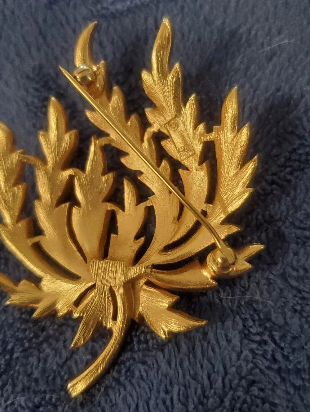Vintage Crown Trifari Texured Gold Leaf Brooch 1960s Signed